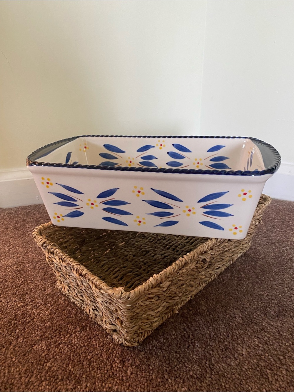 Temp-Tations stone Baker with Blue Floral Motif